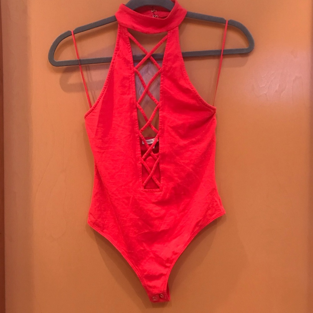 Express bombshell red, choker tank bodysuit Sz XS